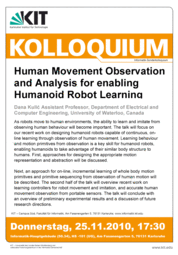 Human Movement Observation and Analysis for enabling Humanoid Robot Learning