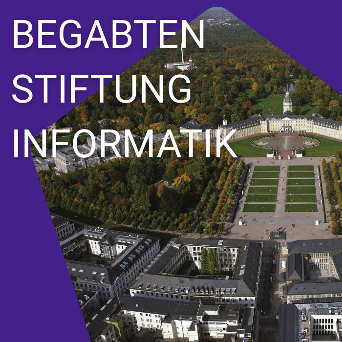 Luftaufnahme eines Schlosses mit Text "Begabten Stiftung Informatik".