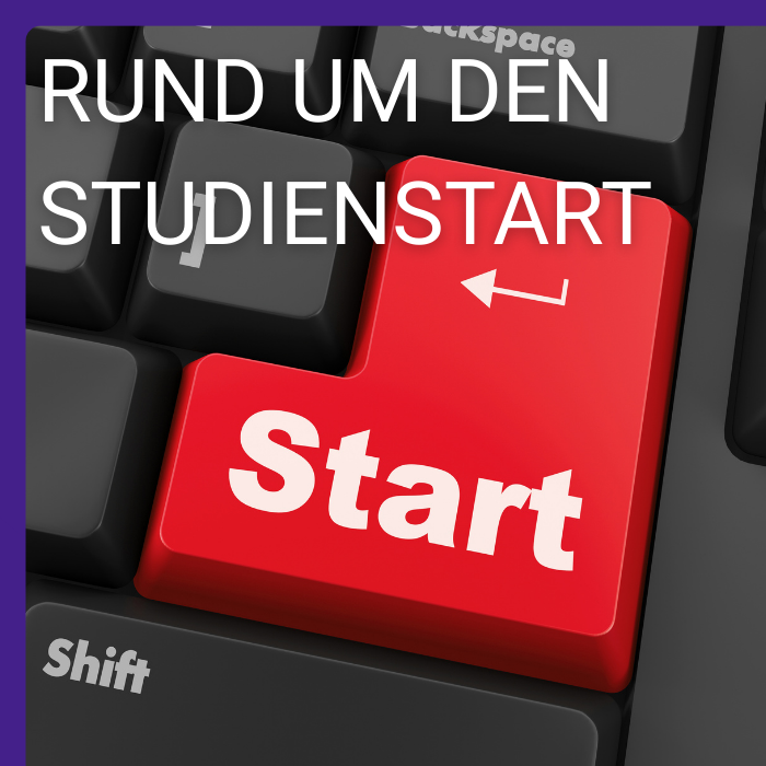 Rote Enter-Taste mit Schriftzug „Start“ auf Tastatur, Thema Studienstart.
