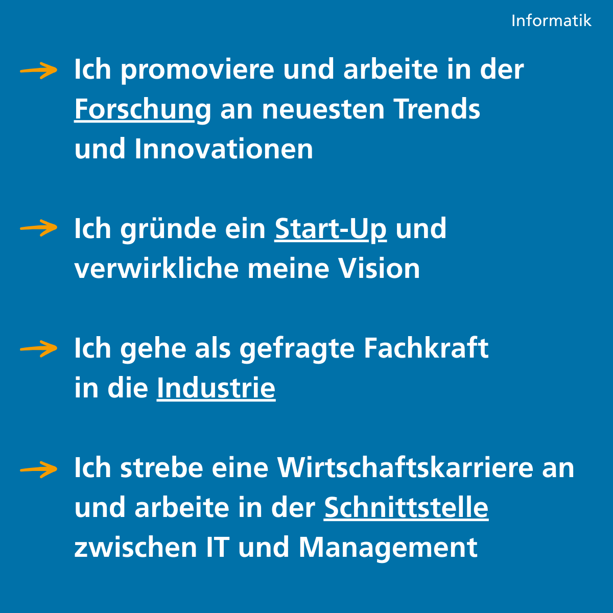 Alt-Attribut: Text zu Karrierewegen in Informatik: Forschung, Start-Up, Industrie und Management.